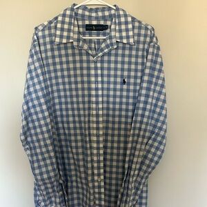 Ralph Lauren Light Blue & White Gingham Button-Up Dress Shirt